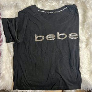Bebe Women's Black Cotton-Blend T-Shirt with Bling Bebe Logo! Prima!